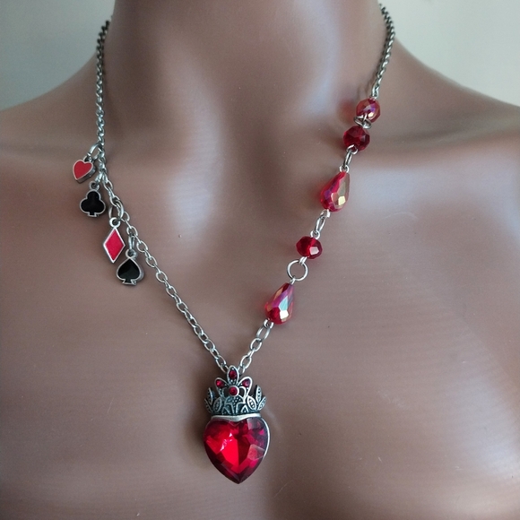 Heart Pendant Necklace with Red Accents - Picture 2 of 11